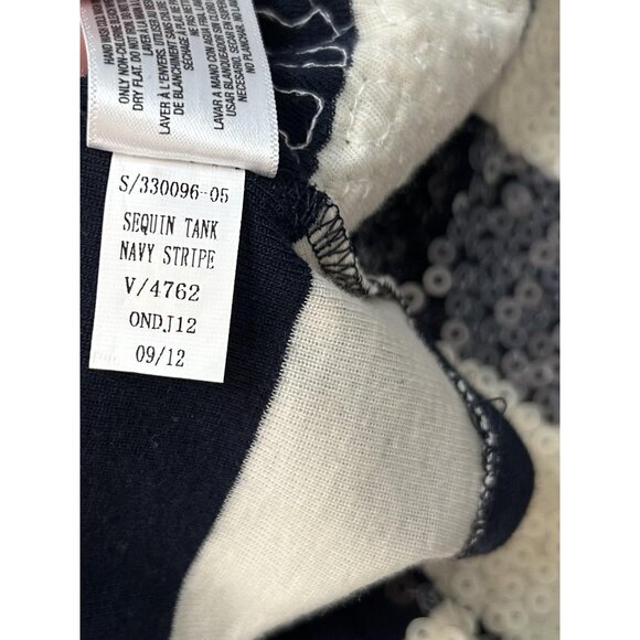 Old Navy Sequin Tank Top Womens M Navy Blue Cream Striped Scoop Neck Layer Party - Picture 10 of 11